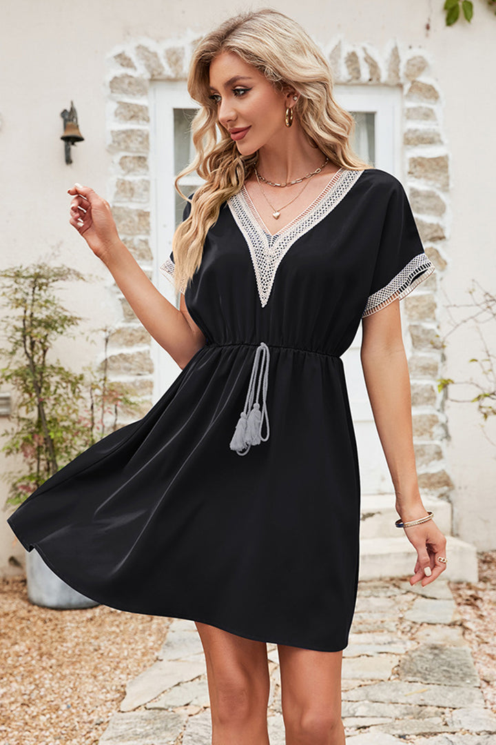 Tassel V-Neck Short Sleeve Dress