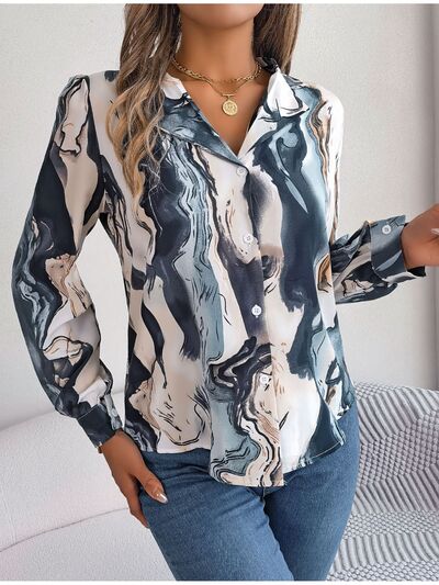 Printed Button Up Long Sleeve Shirt