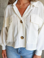 Ribbed Collared Neck Button Up Jacket