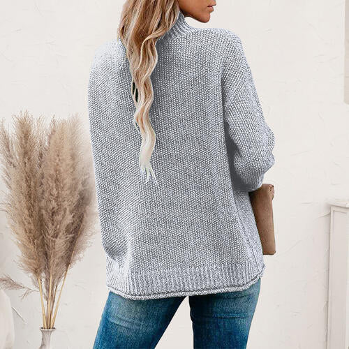 Mock Neck Dropped Shoulder Long Sleeve Sweater