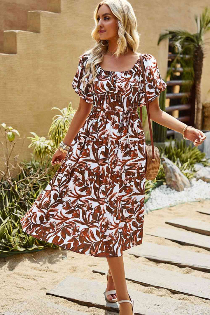 Floral Square Neck Tiered Midi Dress