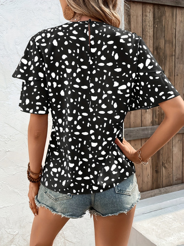 Printed Round Neck Short Sleeve Blouse