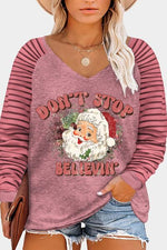 Plus Size DON'T STOP BELIEVIN Striped Long Sleeve T-Shirt