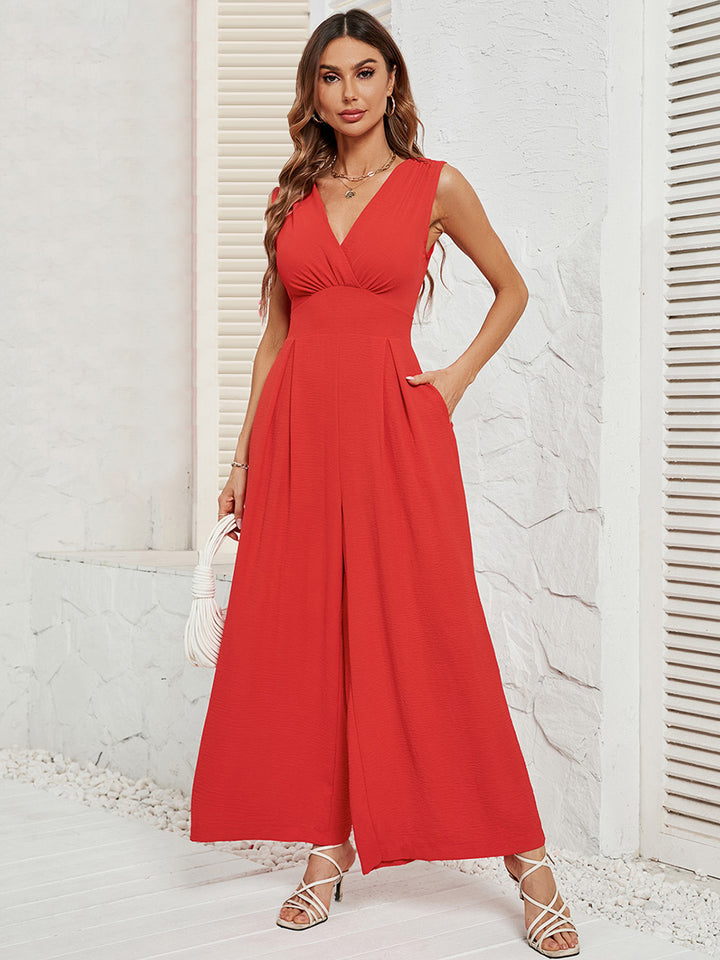 Surplice Wide Strap Jumpsuit with Pockets