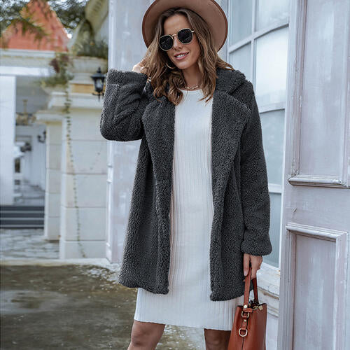 Collared Neck Long Sleeve Winter Coat