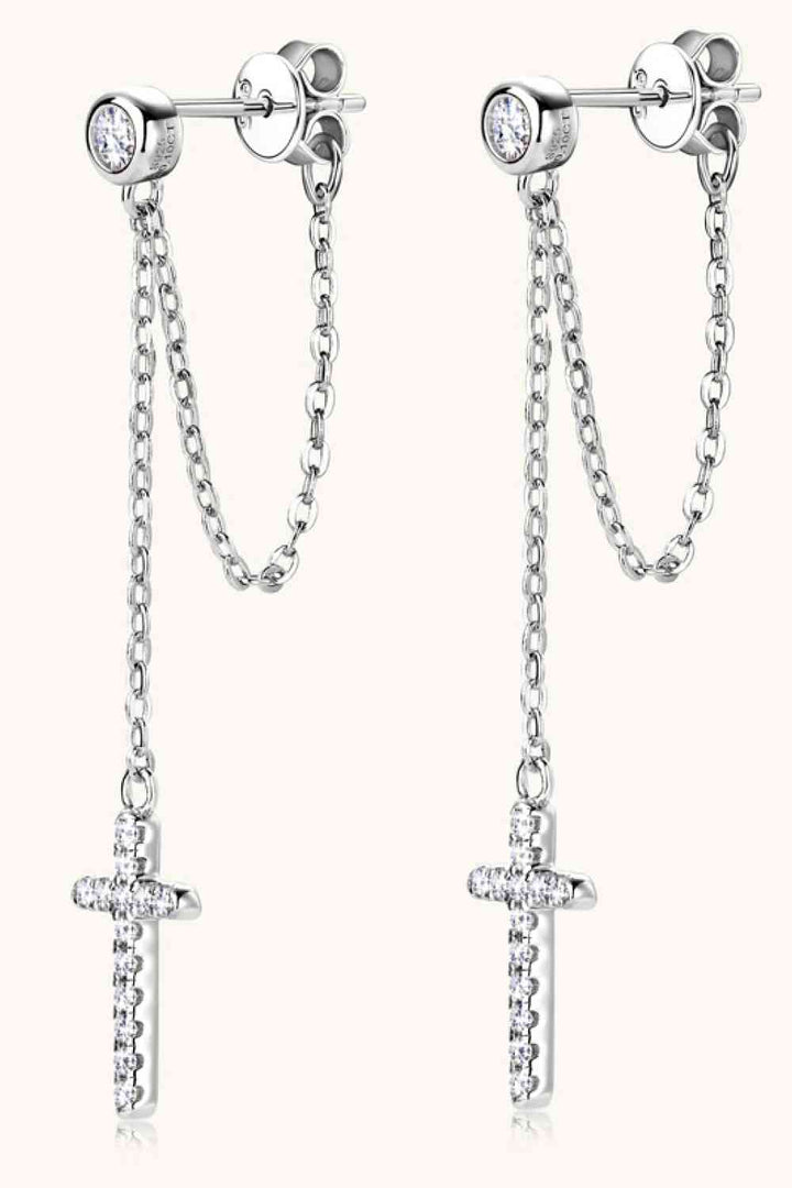 Moissanite 925 Sterling Silver Cross Earrings