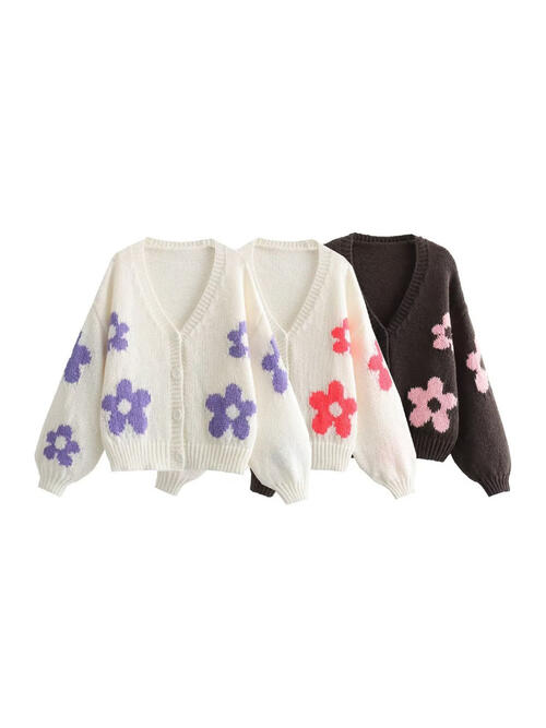 Floral Button Up V-Neck Cardigan