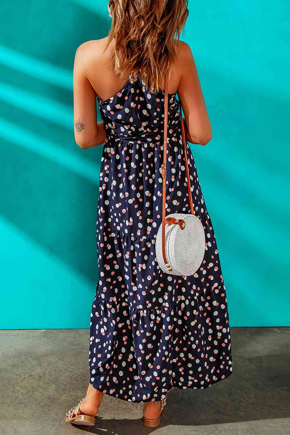 Polka Dot Belted Sleeveless Tiered Maxi Dress