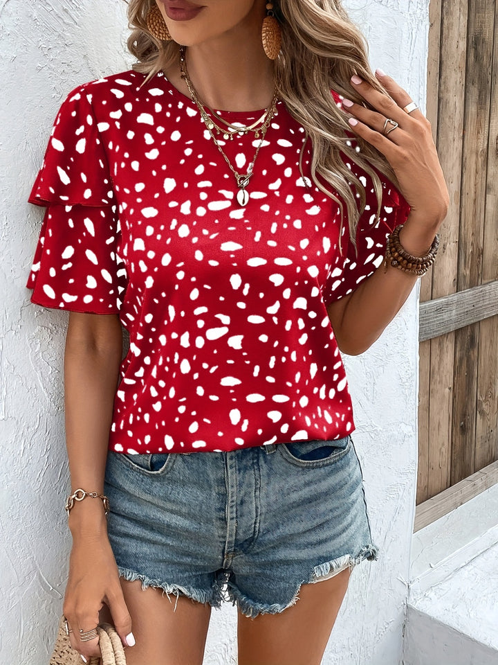 Printed Round Neck Short Sleeve Blouse