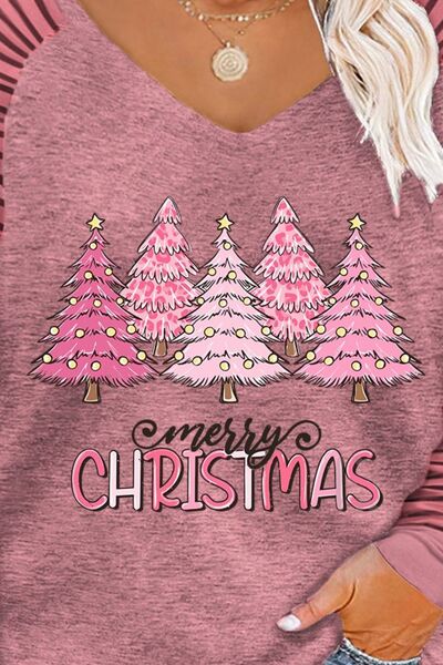 Plus Size MERRY CHRISTMAS Striped Long Sleeve T-Shirt