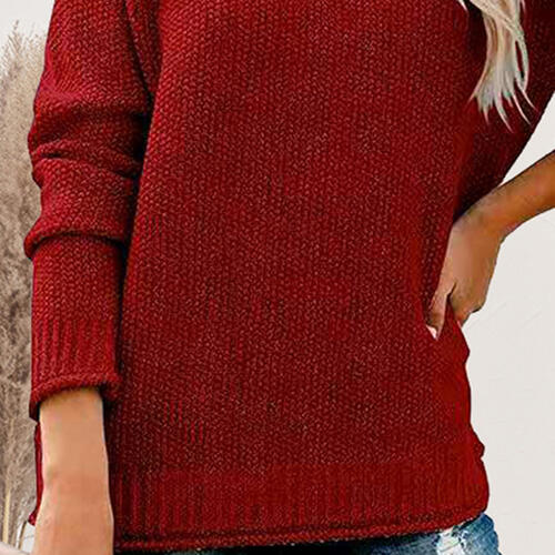 Mock Neck Dropped Shoulder Long Sleeve Sweater