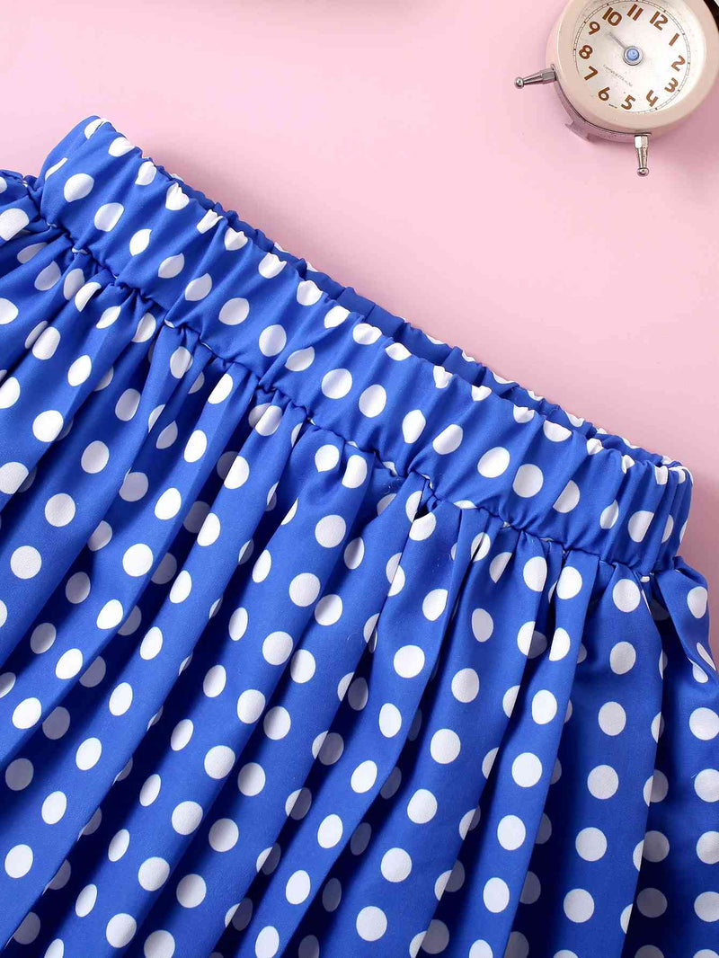 Graphic Bow Detail Top and Polka Dot Pleated Skirt Set