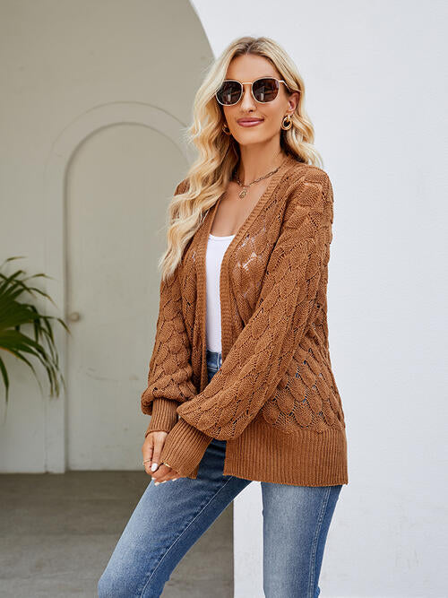 Openwork Open Front Lantern Sleeve Cardigan