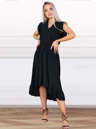 Tied Surplice Ruffle Hem Dress