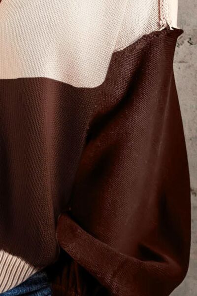 Color Block Exposed Seam Dropped Shoulder Sweater