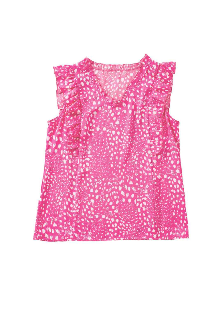 Printed V-Neck Butterfly Sleeve Tank