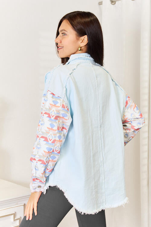 Buttoned Collared Neck Denim Jacket