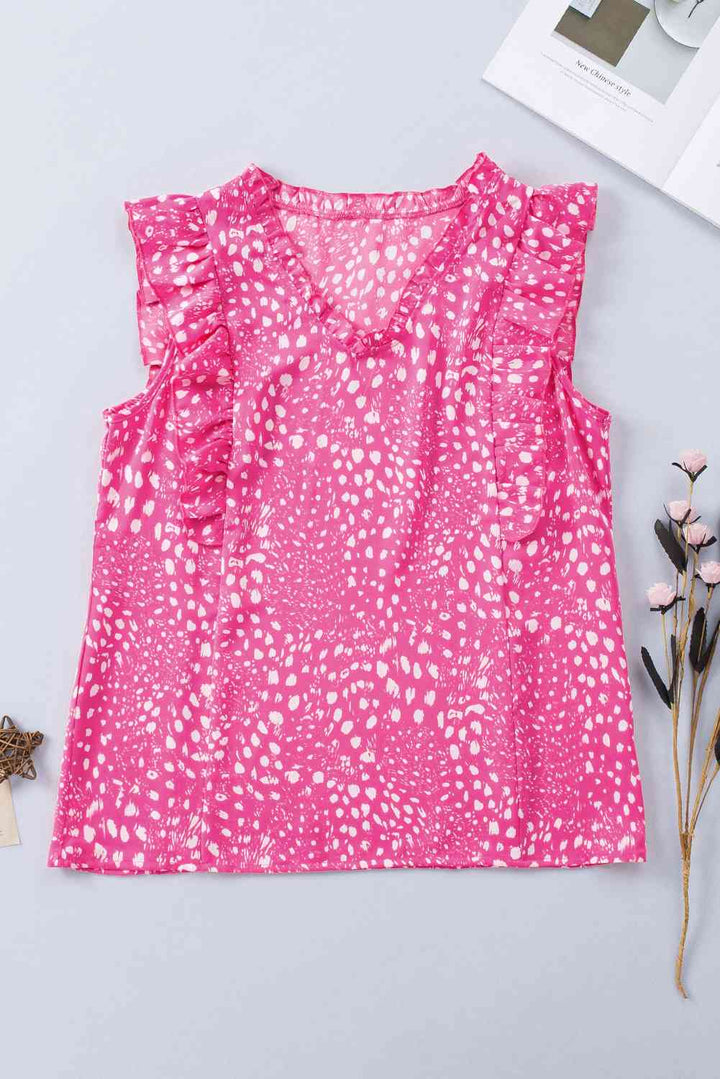 Printed V-Neck Butterfly Sleeve Tank