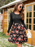 Floral Buttoned Long Sleeve Dress