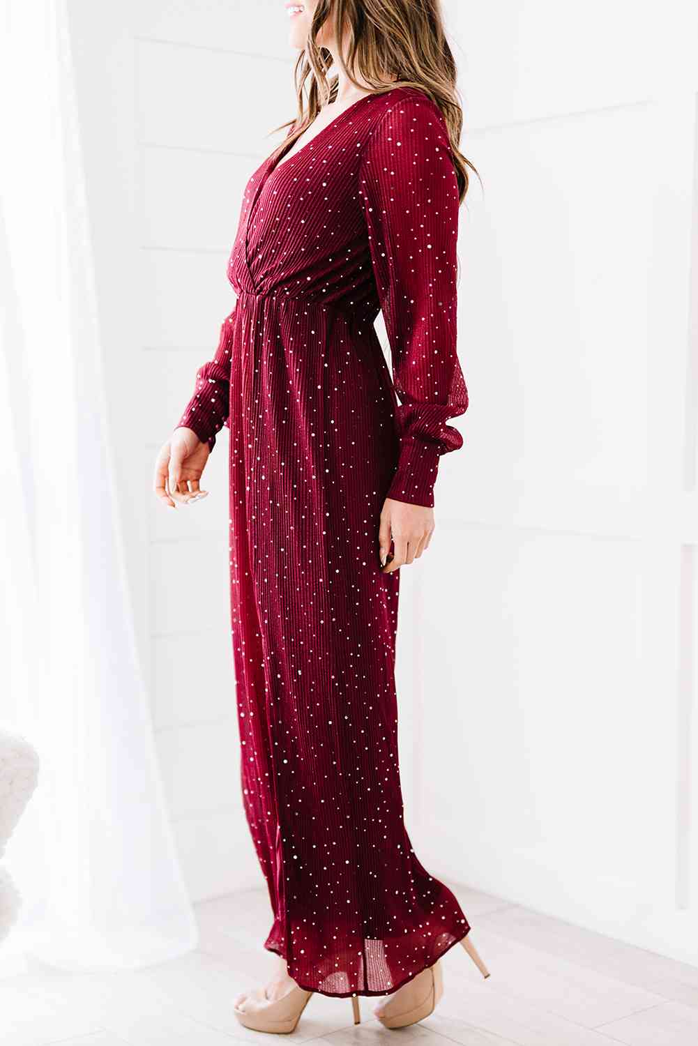 Rhinestone Surplice Split Maxi Dress