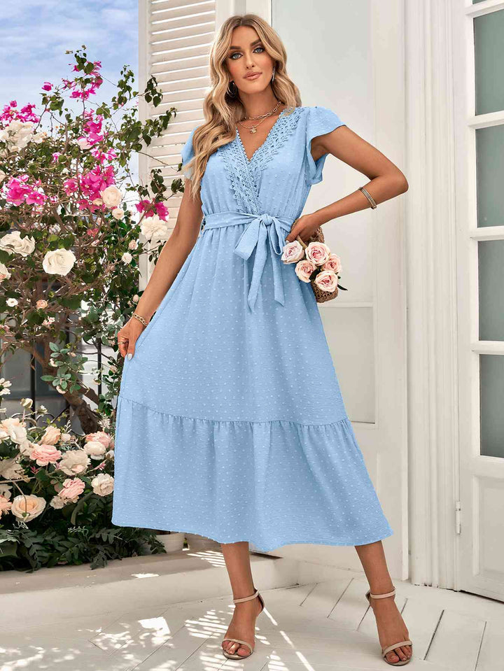 Swiss Dot Lace Trim Puff Sleeve Dress