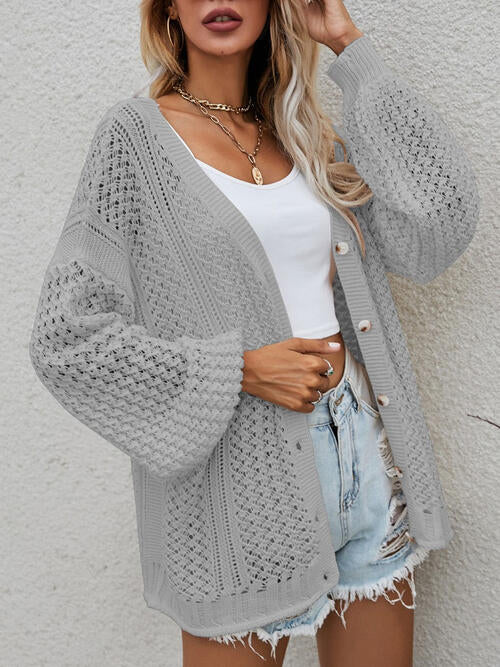 Openwork Button Front Cardigan