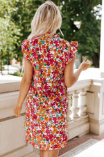 Floral Notched Neck Ruffled Dress