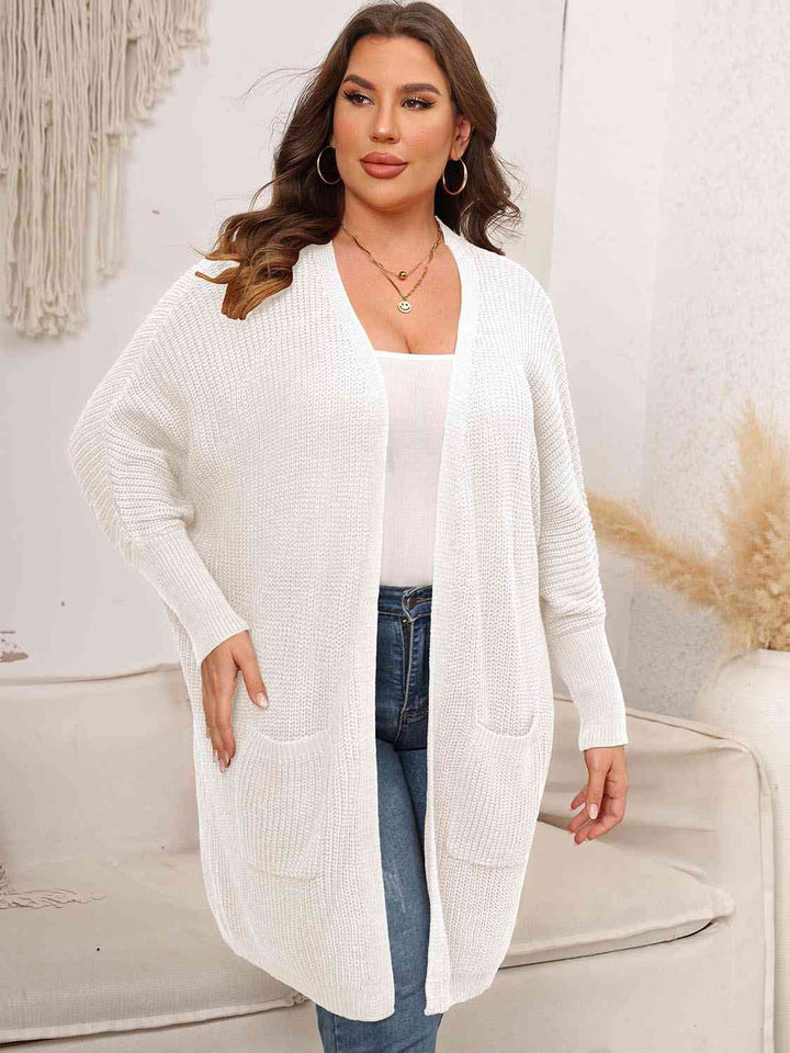 Plus Size Open Front Cardigan With Pockets