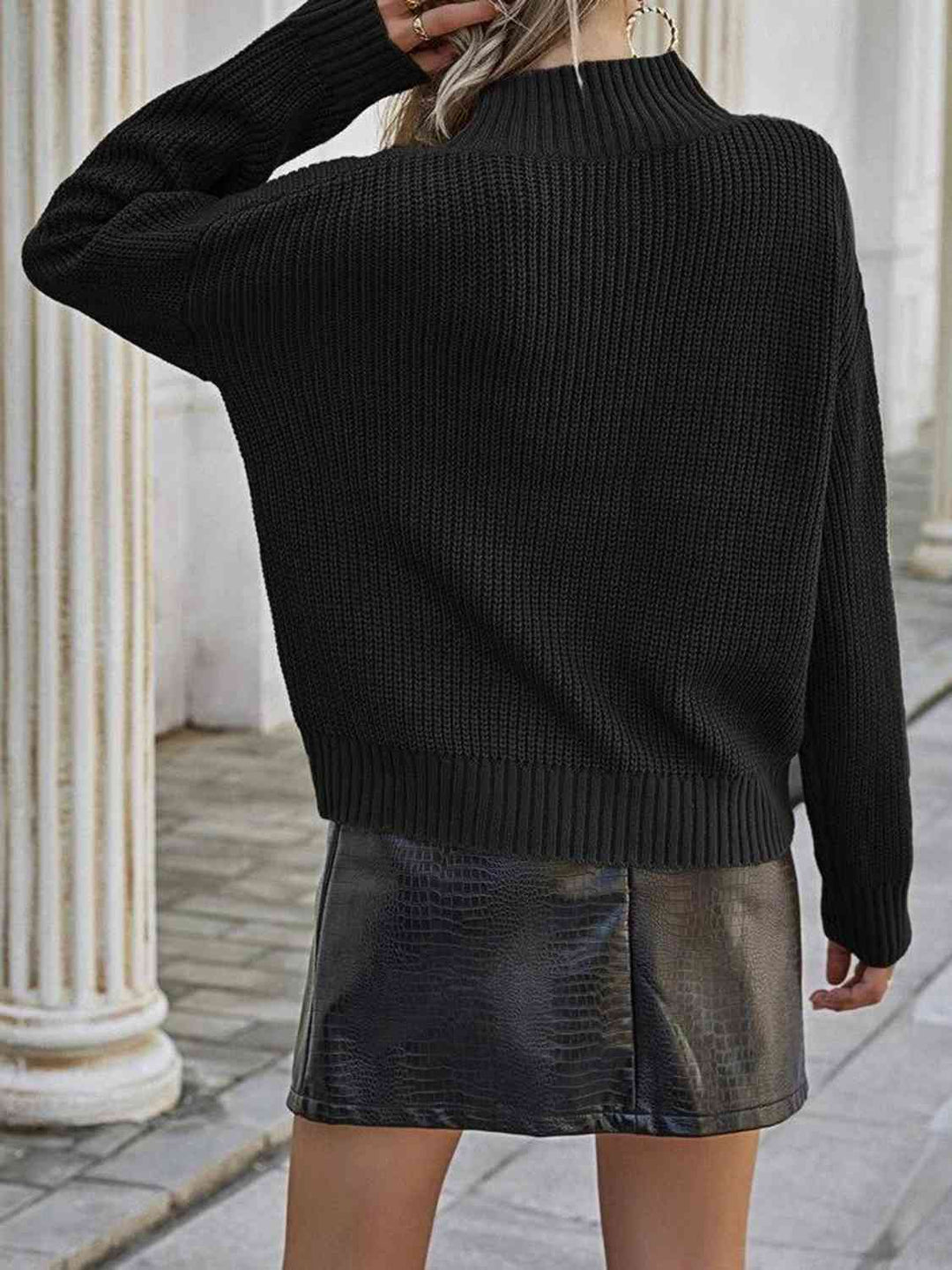 Mock Neck Dropped Shoulder Sweater