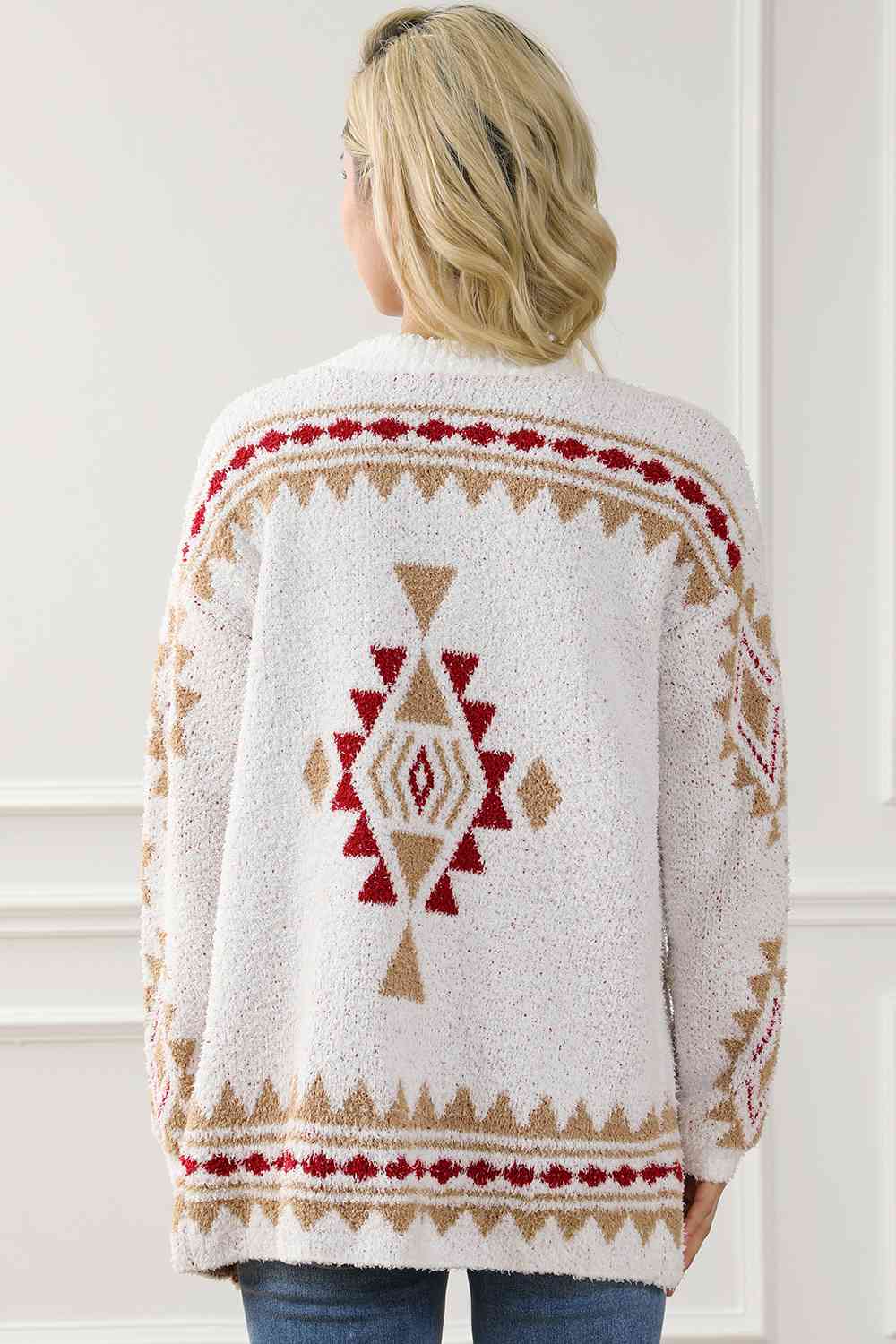 Geometric Open Front Long Sleeve Cardigan