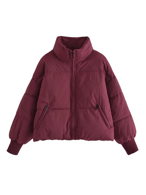 Zip Up Drawstring Winter Coat with Pockets