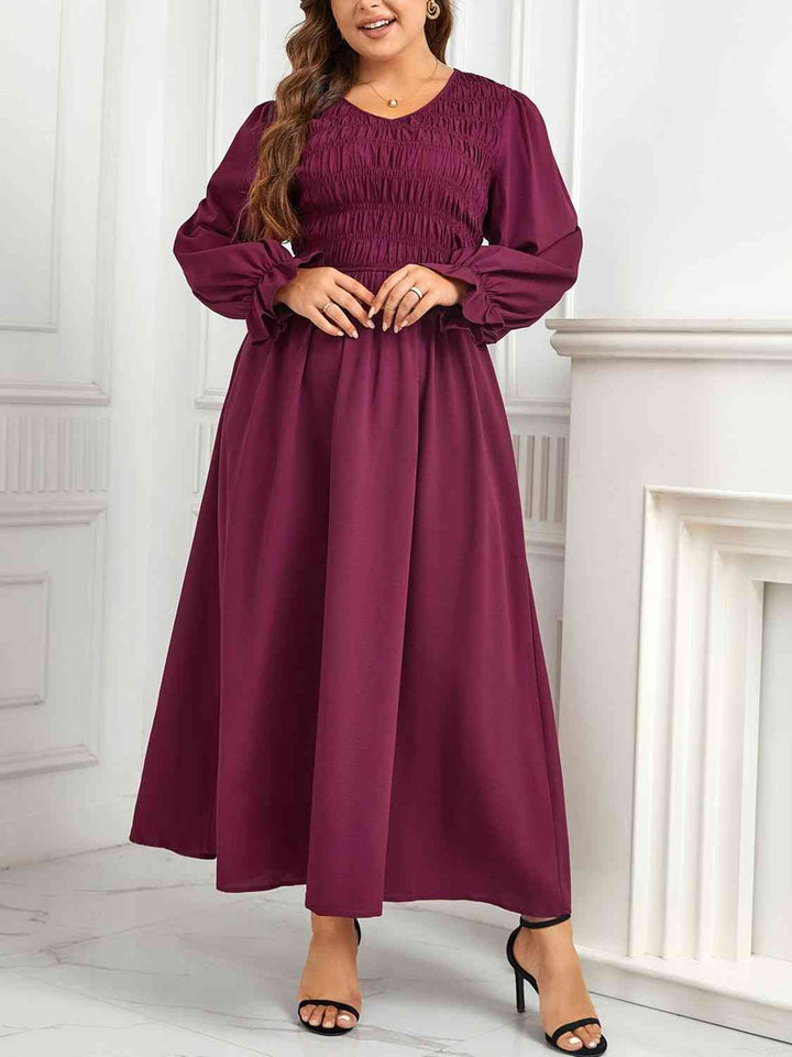 Plus Size Flounce Sleeve Smocked Maxi Dress