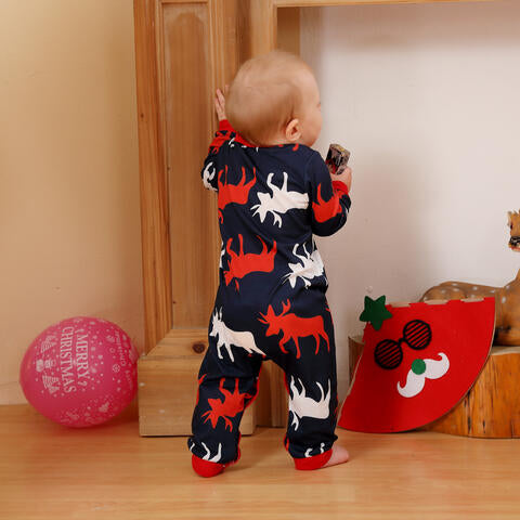 Baby Reindeer Print Round Neck Jumpsuit