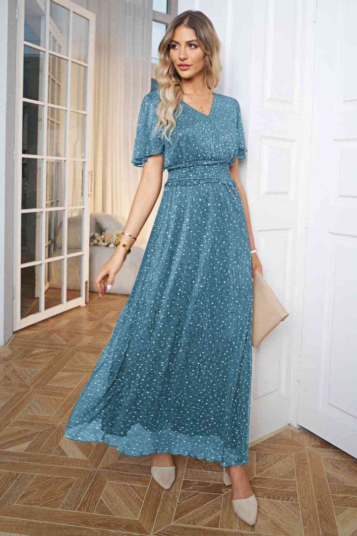 V-Neck High Slit Glitter Maxi Dress