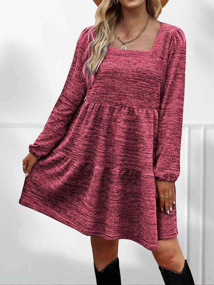 Square Neck Long Sleeve Dress